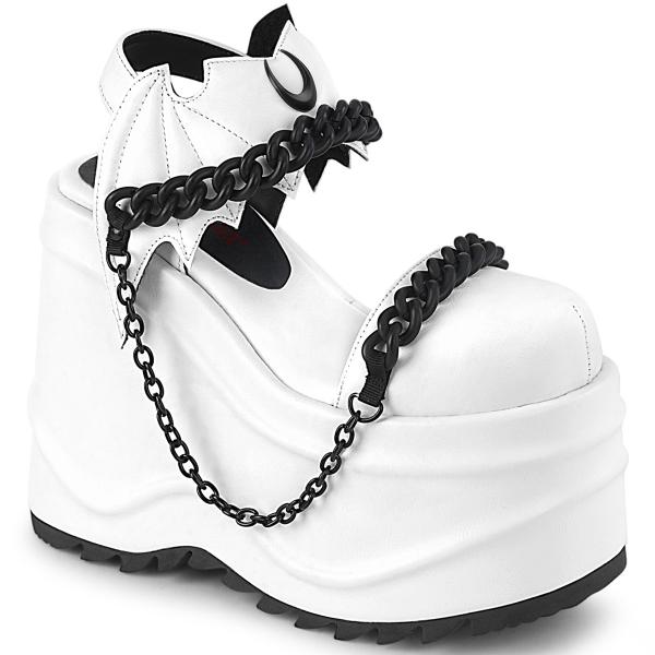 Sale WAVE-20 DemoniaCult wedge platform bat ankle strap sandal moon chain white matte 36