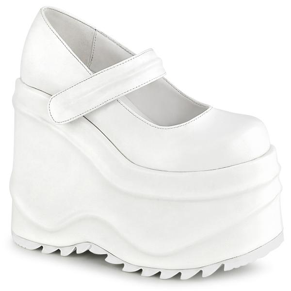 WAVE-32 DemoniaCult lady wedge platform strap pump white matte