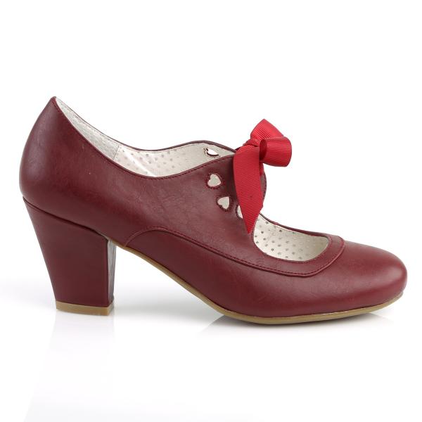 Sale WIGGLE-32 Pin Up Couture mary jane pump ribbon tie heart cutouts burgundy matte 40