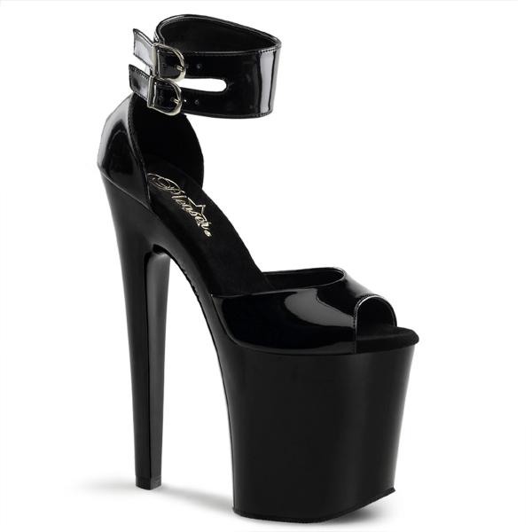 XTREME-875 Pleaser High-Heels Plateausandaletten schwarz Lack 2 Fesselriemchen