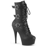 Sale DELIGHT-1043 Pleaser vegan high heels platform lace-up mid-calf boot black matte 37