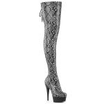 Sale DELIGHT-3008SP-BT Pleaser high heels grey black snake print thigh boot black matte 38