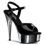 Sale DELIGHT-609 Pleaser High Heels platform ankle strap sandal black patent silver chrome 37