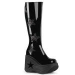 Sale DYNAMITE-218 DemoniaCult star cutout platform wedge kne high boot glitterstars black patent 37