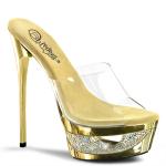 Sale ECLIPSE-601DM Pleaser Damen Cut Out Plateaupantoletten Strass klar gold Chrom 38