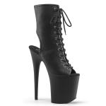 Sale FLAMINGO-1016 Pleaser High-Heels Peep Toe Plateau Stiefeletten schwarz matt 43