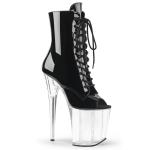 Sale FLAMINGO-1021 Pleaser high heels platform peep toe ankle boot black patent clear 37