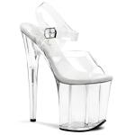 Sale FLAMINGO-808 Pleaser High-Heels Plateau Sandaletten transparent Lederinnensohle 44