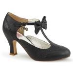 Sale FLAPPER-11 Pin Up Couture Lochmuster T-Riemchen Schleifen Pumps schwarz Lederlook 39