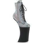 FORBIDDEN-1020RS Pleaser absatzlose Plateaustiefeletten silber AB Strass schwarz Matt