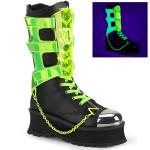 Sale GRAVEDIGGER-255 DemoniaCult vegan platform mid calf boot neon green UV blacklight black matte 42