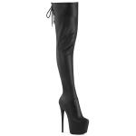 JUBILANT-3007 Pleaser vegan high heels platform thigh high boots black stretch matte