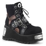 Sale SCENE-53 DemoniaCult Damen Plateau Stiefeletten Fischnetz Stoff schwarz Lederoptik 39