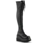 Sale SHAKER-374 DemoniaCult Damen Keil-Plateauoverkneestiefel schwarz Stretch Lederoptik 41