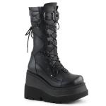 Sale SHAKER-70 DemoniaCult halbhohe Damen Keil-Plateau Schnür-Stiefel Spikes schwarz Lederoptik 39