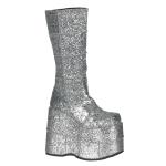 Sale STACK-301G Damenia Damen Herren Plateau kniehohe Stiefel Flicken Optik silber Glitter 39