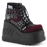 Sale STOMP-18 DemoniaCult wedge platform bootie black patent burgundy velvet 36