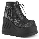 Sale STOMP-18 DemoniaCult Keilplateau Booties schwarz Lederoptik grau Samt Ösen Anhänger 41