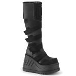 Sale STOMP-228 DemoniaCult vegane Damen kniehohe Kontrast Keilplateaustiefel schwarz Matt 38