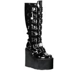 Sale SWING-815 DemoniaCult Gothic Punk Gogo Keilplateaustiefel schwarz Lack 16 Schnallen 41