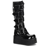 Sale TRASHVILLE-518 DemoniaCult Unisex platform knee boot black patent with 5 buckles 42